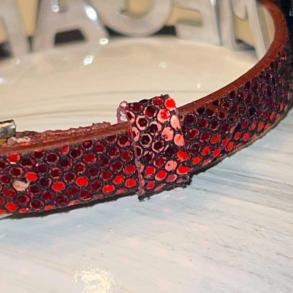 Megan Personalized Rhinestone Name Belt‎ Bracelet in Red Sparkle Adjustable
